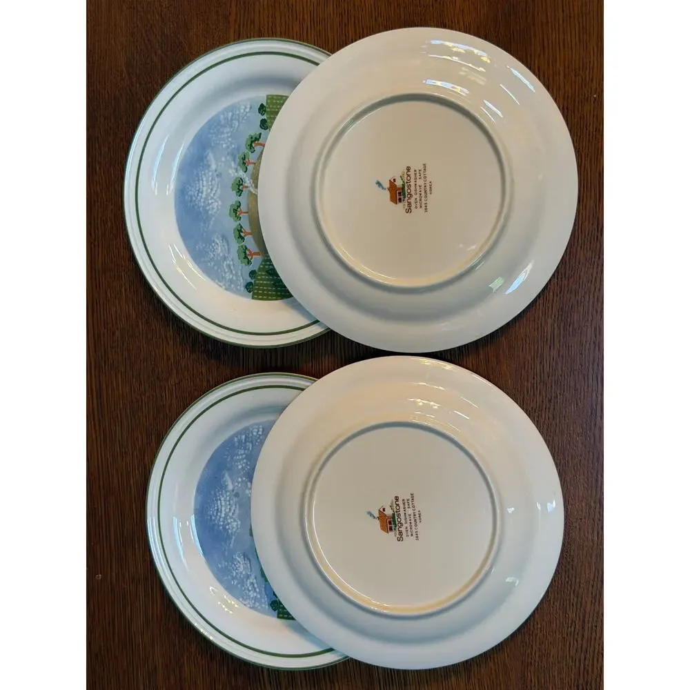 Set of 4 Vintage Sango Sangostone 7 5/8” Salad Plate Set, “Country Cottage” 3645